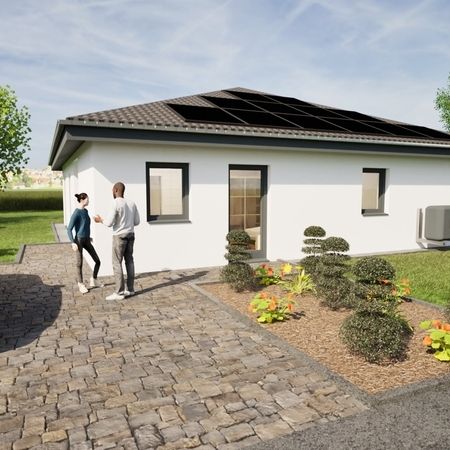 Illustration eines weißen Hauses mit einer Garage