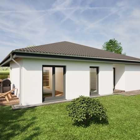 Illustration eines weißen Hauses mit Terrasse
